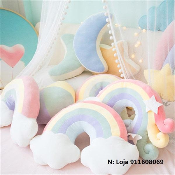

pillow cute star bedside rainbow cushion girl heart bay window