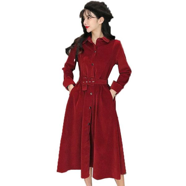 

casual dresses corduroy women's dress 2021 spring long sleeve ladies girl fashion single-breasted elegant vestidos belt, Black;gray