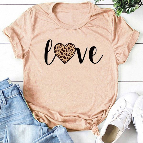 

propcm summer t shirts leopard love letter print tshirt round neck short sleeve t-shirt plus size women clothing casual tee fashion designe, White