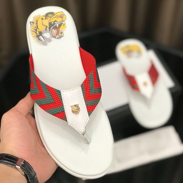 

2021 new trend summer slippers men wear anti slip printing flip flop real leather clip foot beach sandals zlh, Black