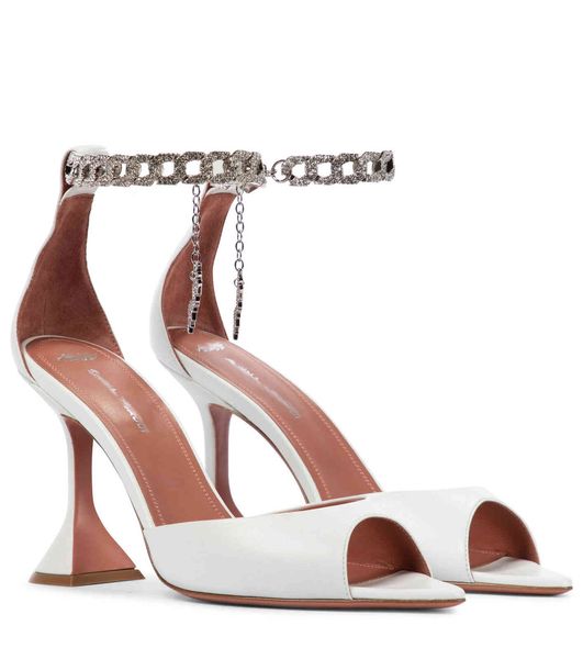 

80% off outlet store summer new fish beak pointed wine cup with one line high heel sandals with metal chain woman shoes, Black