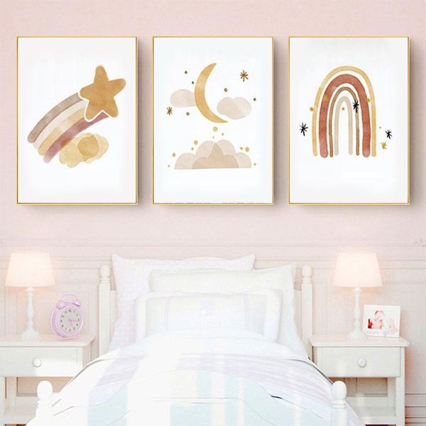 

paintings sun stars moon earth nursery wall artpoters and prints children's room decoration cartoon universe picture for kid poster
