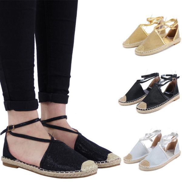 

sandals flat shoes women grass woven sole zapatos de mujer alpargatas comfortable buckle strap woman 3pvb, Black
