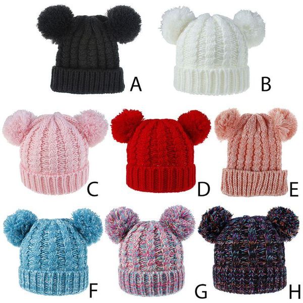 

beanies double hair ball twist pattern baby hat children winter knitted cute cap