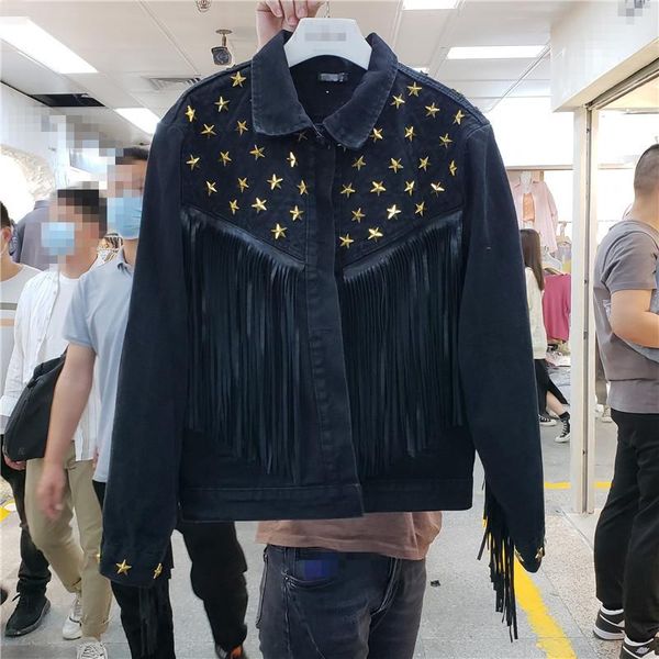 

women's jackets chaqueta mujer fall 2021 denim women jacket spring vintage suede fringe loose coat long sleeve outerwear female boho, Black;brown
