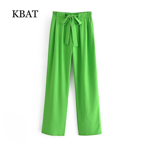 

women's pants & capris kbat women green 2021 autumn wide leg pant woman elastic waist high-waisted bow loose trousers chic clothing, Black;white