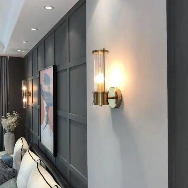 

light luxury minimalist style postmodern crystal wall lamp brushed body living room background bedroom bedside