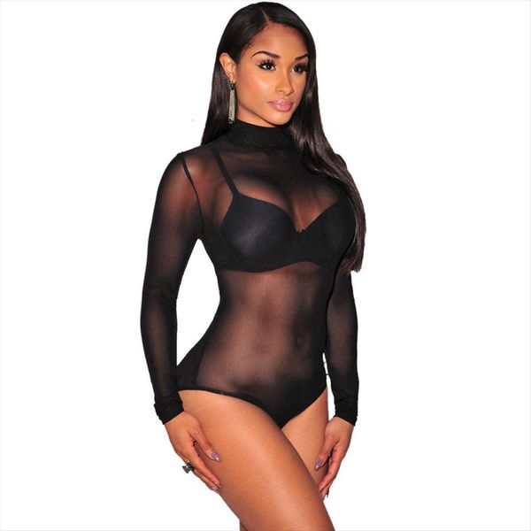 

mesh long sleeve bodysuit newly women rompers style short and for, Black;white