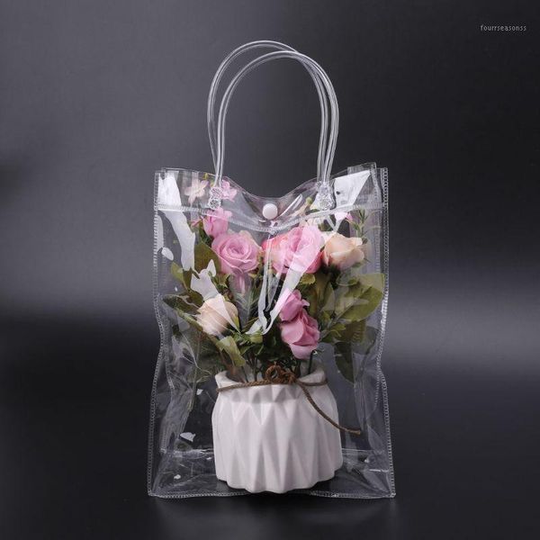 

gift wrap clear tote bag pvc transparant handbag with handle wedding party favors makeup packaging bags button1