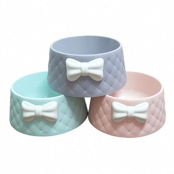 

cat bowls & feeders cute bowknot pet feeder bowl plastic dog portable feeding dispenser food puppy kitten dish supplies