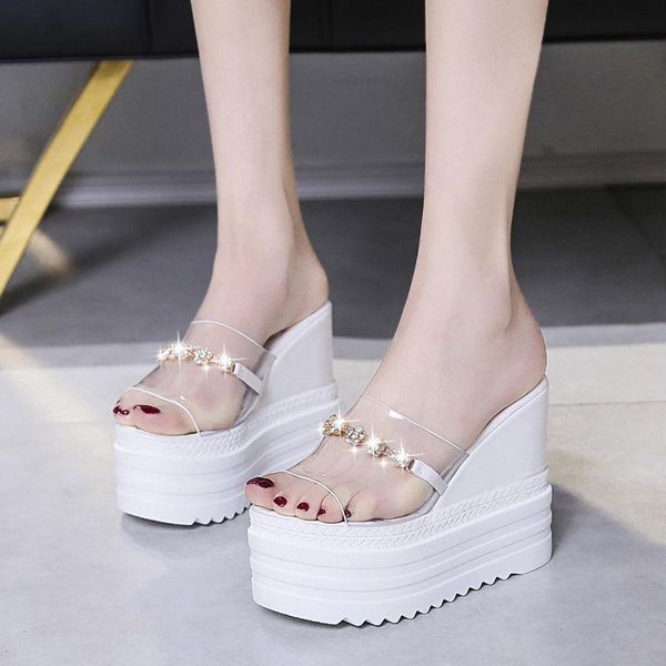 

35-39 size women shoes 5cm heel height crystal sandals peep-toe platform increasing 6cm lady slippers, Black