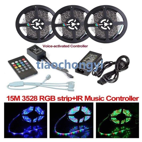 

15m 2835 rgb led strip lights tape + remote music controller ir power strips