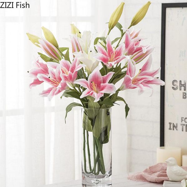 

decorative flowers & wreaths 97cm artificial flower white lily pink silk cloth material floral adornment simulation plant fake vases home de