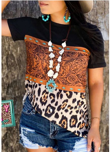 

women's t-shirt summer leopard print fashion stitching casual uai0, White