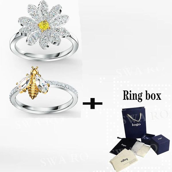 

cluster rings swa 2021 fashion yellow crystal daisy bee eternal flower ring set to give girlfriend a classic birthday gift, Golden;silver