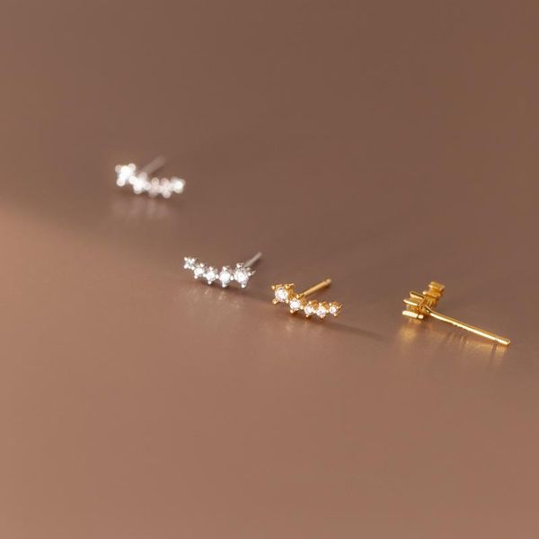 Stud Stud 3mm * 8mm REAL. 925 prata esterlina jóias prong cinco pedras cz 4a + alpinista manguito orelha-osso brincos piercing C-G8535 nj4y