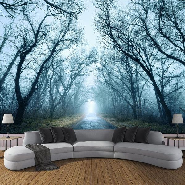 

wallpapers custom wall mural cloth forest trees small road 3d po wallpaper waterproof silk painting living room bedroom