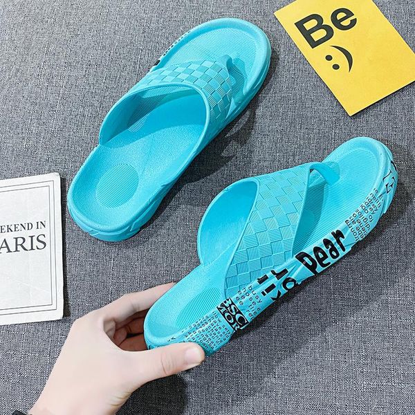 

retro blue men beach flip flops letter printed 2021 fashion slippers summer checked pattern men's flat shoes tongs homme ete, Black