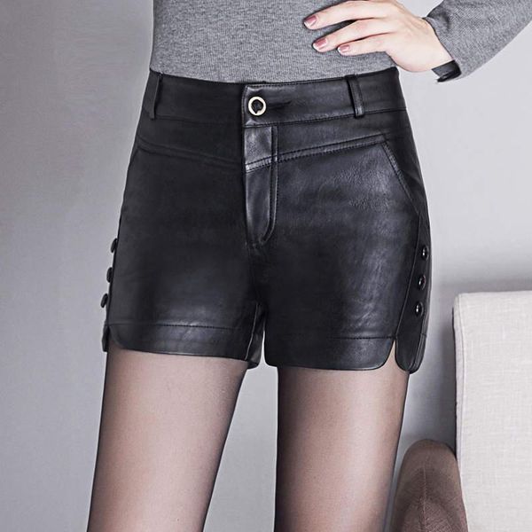 

women's shorts s-4xl plus size faux leather women autumn/winter high waist pu ladies mini casual biker c7798, White;black