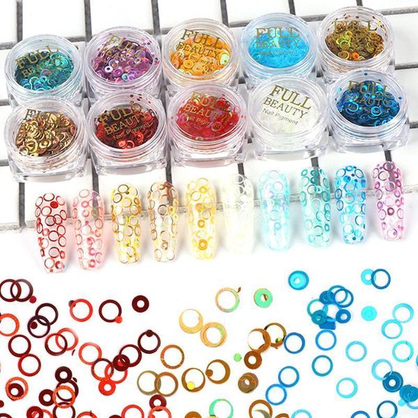 

box 3d holo round nails sequins decoration holographic circle glitter paillette mix size bubble ring slice manicure trppq01-101, Silver;gold