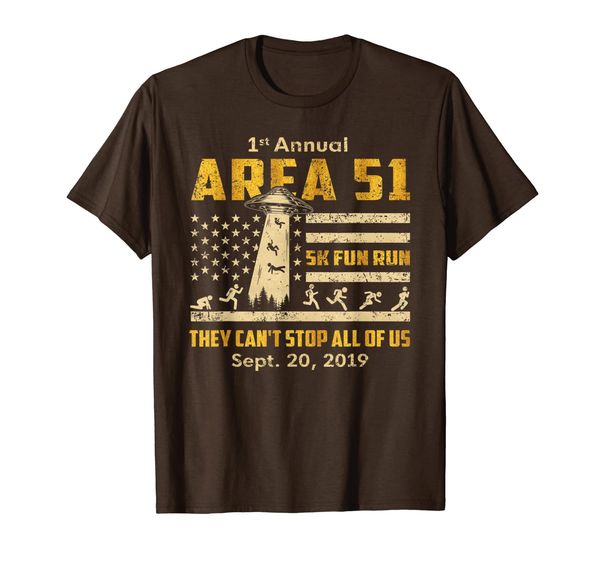 

1st annual area 51 5k fun run they can't sall of us t-shirt, White;black