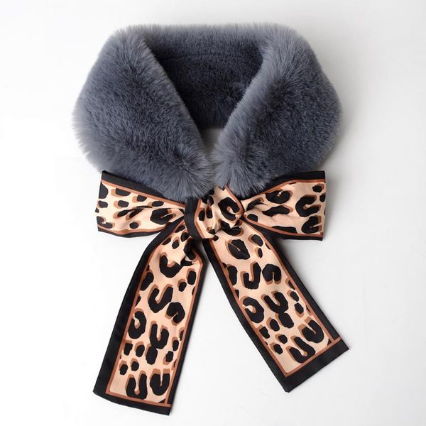 

scarves 2021 autumn and winter leopard dot flower knitted ladies scarf folemed femme faux fur mink neck collar warm, Blue;gray