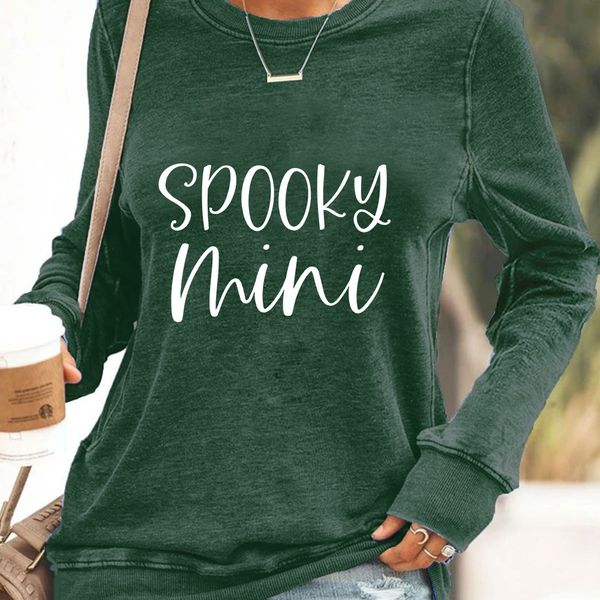 

autumn wansheng round neck art letter printing leisure long sleeve women's sweater, Black