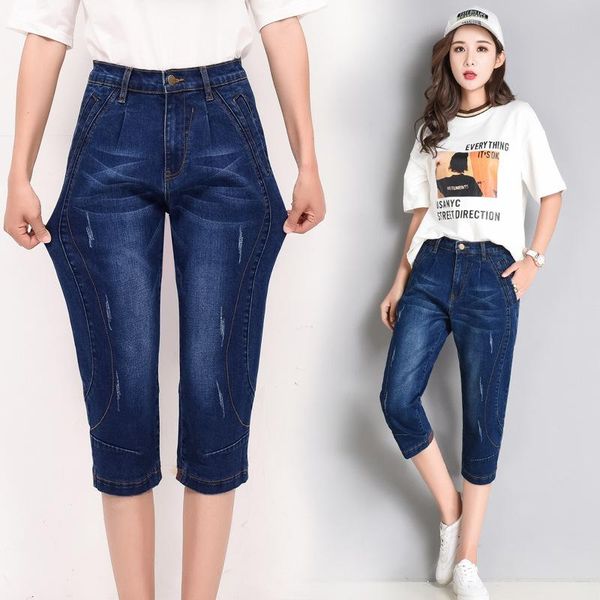 

women's jeans plus size breeches for women 2021 summer mom loose stretch denim harem pants woman, Blue
