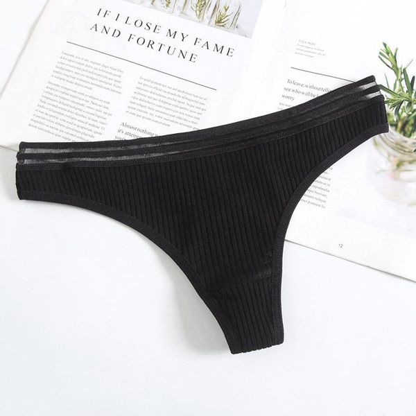 

women's panties cotton breathable low waist seamless thong briefs, Black;pink