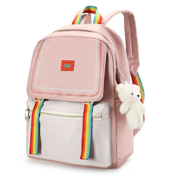 

school bags rainbow ribbon design summer nylon women backpack college style large capacity travel rucksack for teenage girl boys