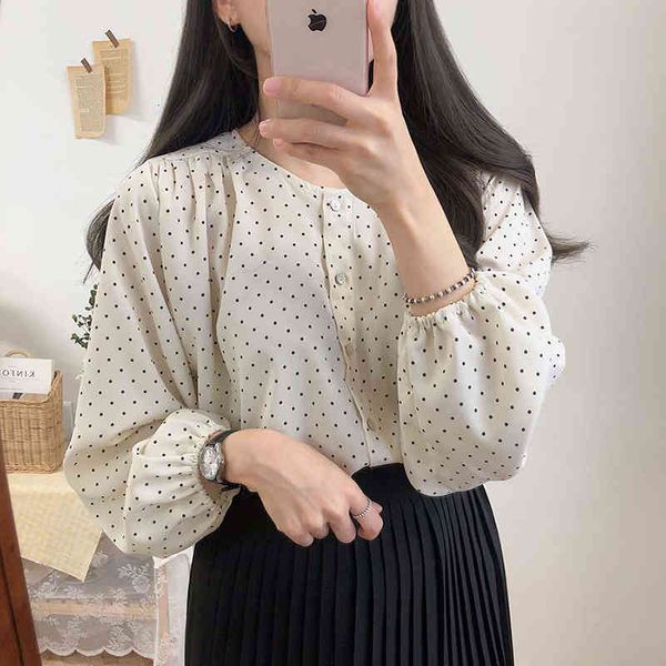 

women's blouses & shirts shintimes polka dot women autumn long sleeve shirt female casual womens and woman clothes blouse femme psni, White
