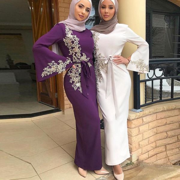 

siskakia muslim women dresses elegant solid lace pearls beading long dress oman dubai arabian turkish islamic hijab white ethnic clothing, Red