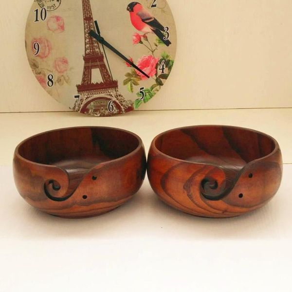 

bowl handmade wooden round shape yarn storage bowls