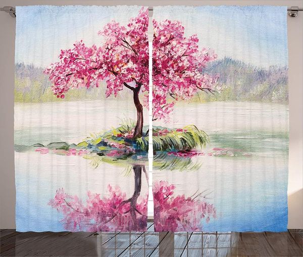 

curtain & drapes country decor curtains of blooming japanese cherry tree sakura on the lake soft romantic living room bedroom