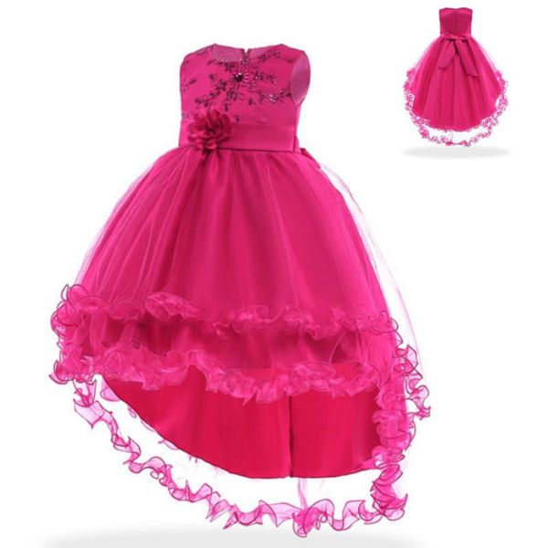 

girl's dresses christmas flower girls children sleeveless lace trailing wedding party ball gown vestido, Red;yellow