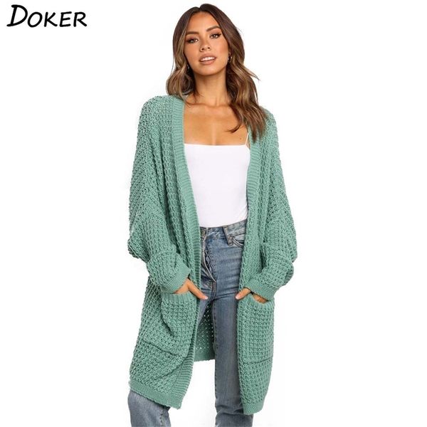 

autumn winter long knitted cardigan for women sleeve loose ladies sweater vintage casual cardigans knit coat femme 210603, White;black