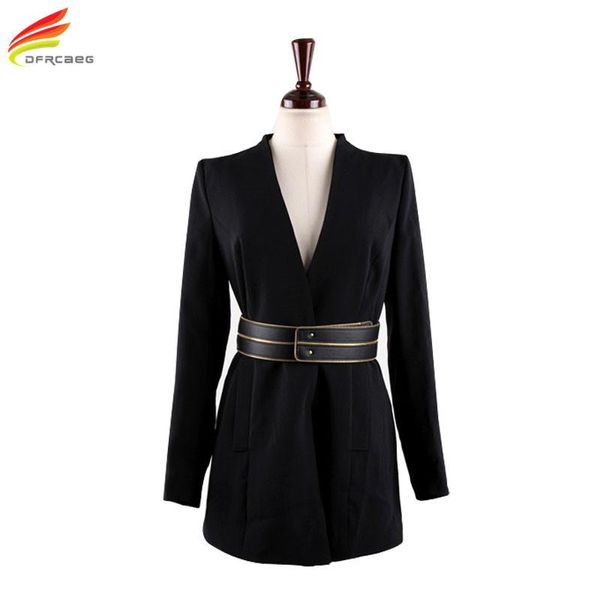 

women's suits & blazers autumn winter jacket women 2021 v neck collar womens black blazer with belt long sleeve office for feminino, White;black