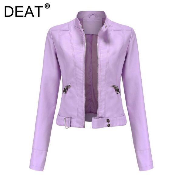 

women's leather & faux [deat] 2021 autumn fashion tide coat long sleeve stand-up collar solid color loose simple pu jacket women 13z972, Black