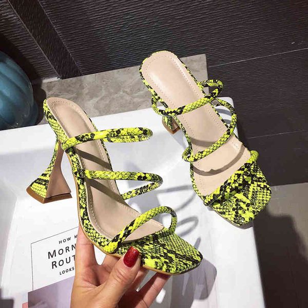 

sandals women slipper shoes green serpentine mules high heels woman open sandals strange heel narrow band ladies elsr, Black