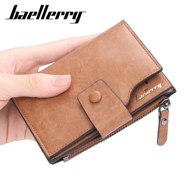 

baellerry business men wallets card holder short desigh zipper leather purse solid coin pocket male, Red;black