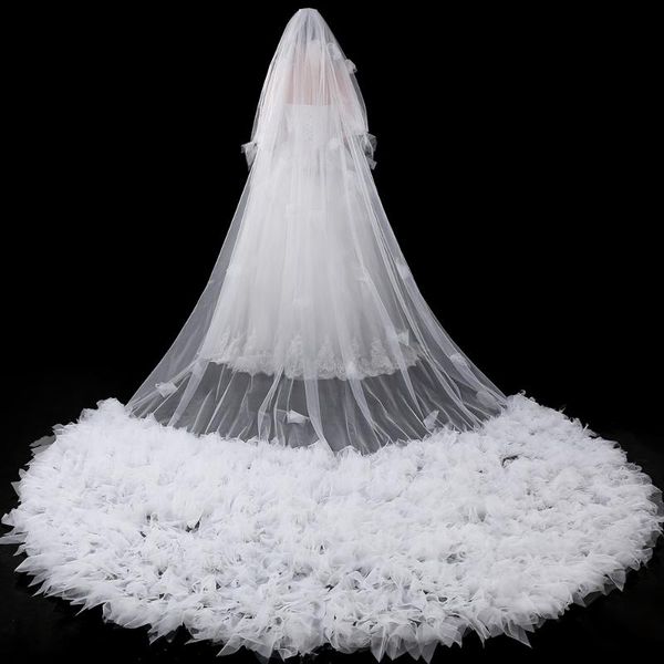 

bridal veils women ivory ruffle wedding cathedral veil with comb 3m elegant charm like cloud accessory bride 2 layer soft tulle, Black