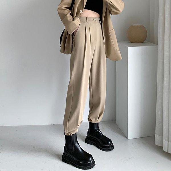 

women's pants & capris hip hop harem harajuku slim high waist woman khaki elastic streetwear cargo jogger trousers, Black;white