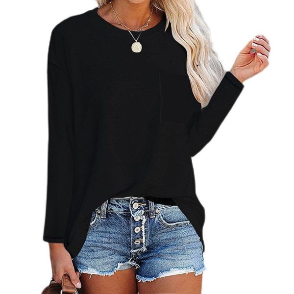 

women's blouses & shirts plus size womens and women long sleeve pullover o-neck loose print basic teetunics pocket blusas mujer de mod, White