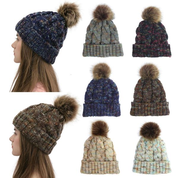

2019 ball color reverse side twist knitted horsetail wool hat, Blue;gray
