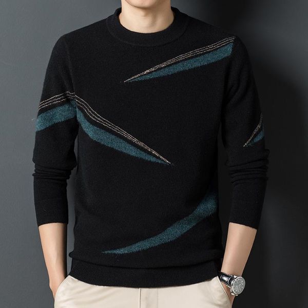 

men's sweaters sweater 2021 leisure trend round neck knitted bottomed pure wool pullover, White;black