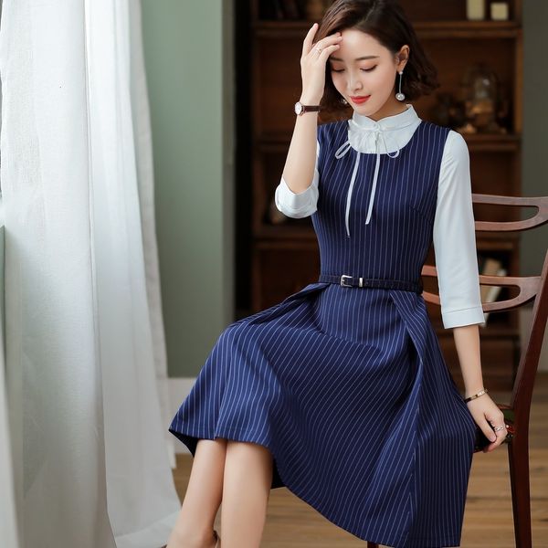 

dresses spring and summer 2021 korean beauty salon jewelry store white collar fashion ol medium sleeve professional dress, Black;gray