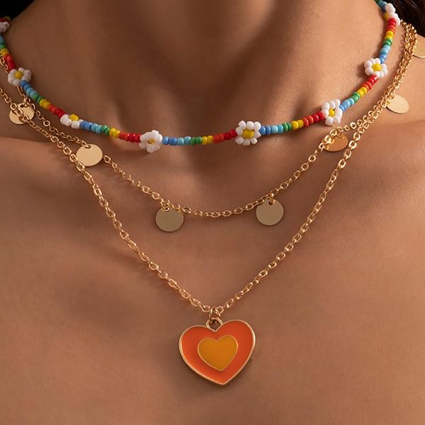 

chains heart flower beaded necklace chocker collares de mujer chain neckless woman christmas gift 2021 jewelry, Silver