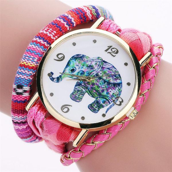 

wristwatches bracelet for women geneva wrist watch retro cartoon elephant figure ethnic wind twist woven color rope ladies quartz gift, Slivery;brown
