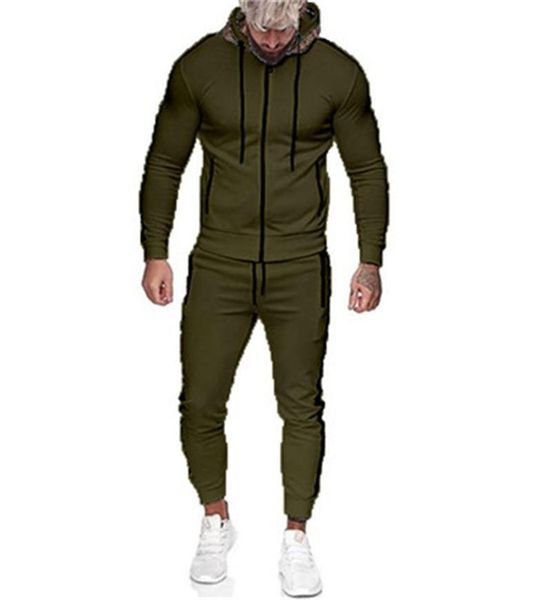 

mens outdoor sports tracksuits fashion trend zipper hooded sweater pant 2pcs sets designer male long sleeve jacket drawstring trousers suits, Gray