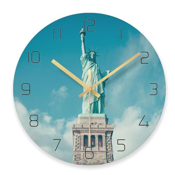

high-rise buildings wall clock statue of liber roma city unique creative living room decor simple decorative glass clocks
